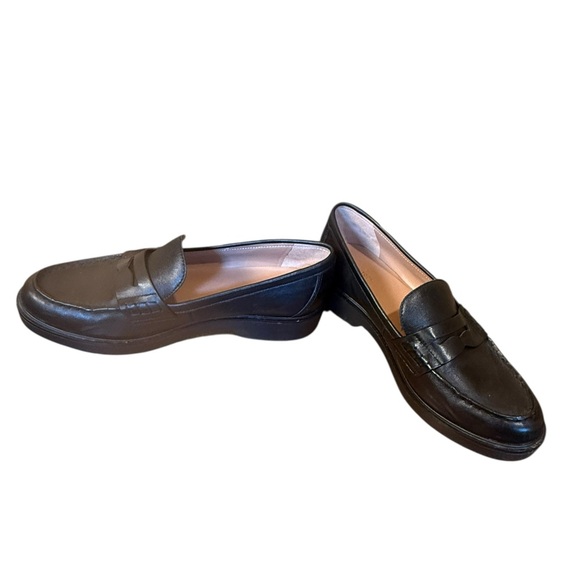 Nordstrom Black Leather Loafers Size 9M 1.25" Heel Classic Dark Academia - Picture 10 of 13